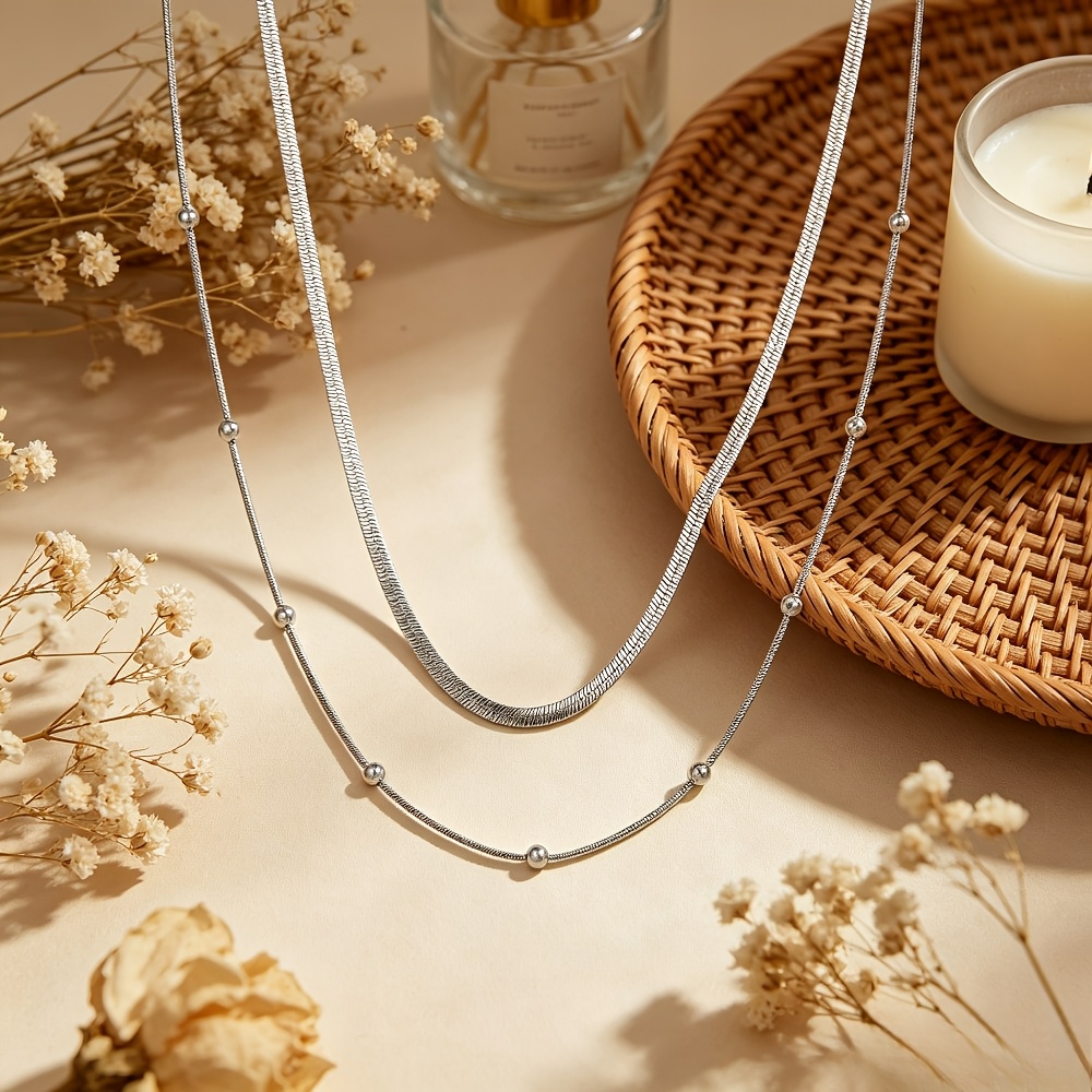 3-Layer Stackable Snake Bone Bead Necklace, Gift for Her